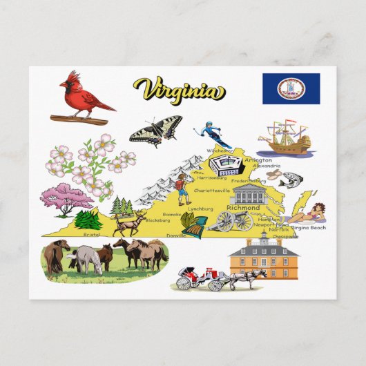 Virginia Staat Touristenkarte Postkarte (Vorderseite)
