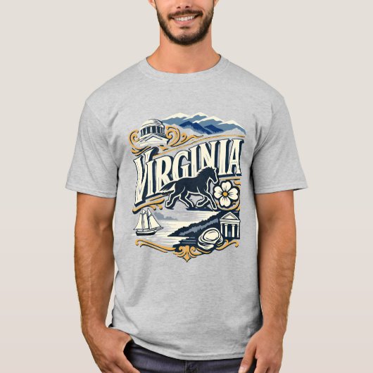 Virginia State Heritage Koloniale Bergkunst T-Shirt (Vorderseite)