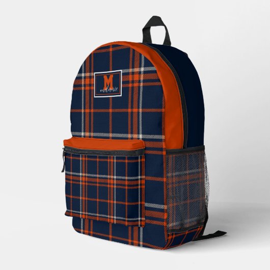 Virginia tartan plaid navy and orange checkered bedruckter rucksack (Rückseitige Ecke Rechts)