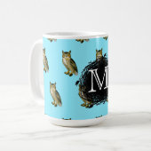 Virginia-Uhu-blaues Muster-Monogramm Kaffeetasse (Vorderseite Links)