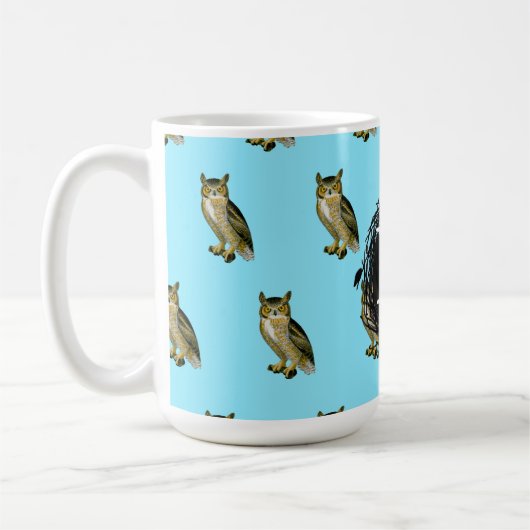Virginia-Uhu-blaues Muster-Monogramm Kaffeetasse (Links)