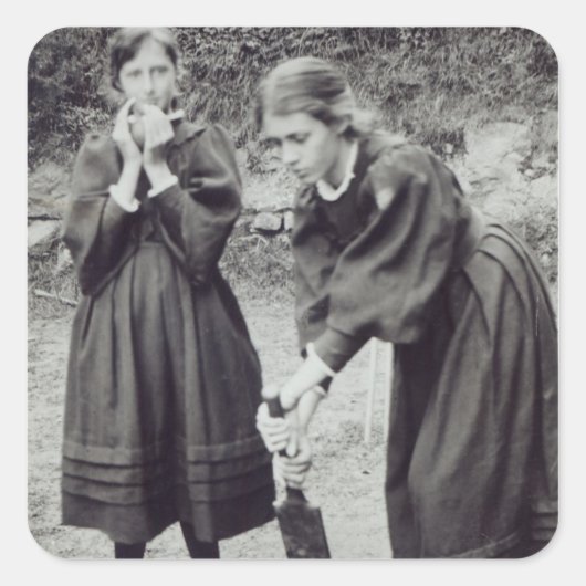 Virginia und Vanessa Stephen, in St. Ives, 1894 Quadratischer Aufkleber (Vorderseite)