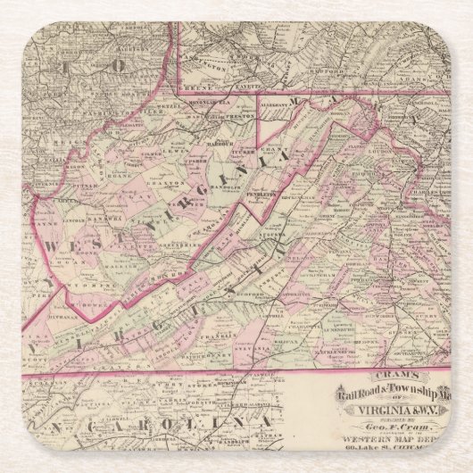 Virginia und West Virginia Rechteckiger Pappuntersetzer (Vorderseite)