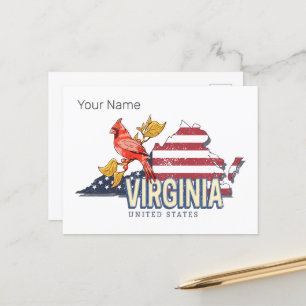 Virginia United Staaten Retro Staat Map Vintag USA Feiertagspostkarte