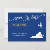 Virginia Wedding Save the Date Card, Map Magneteinladung (Vorderseite)