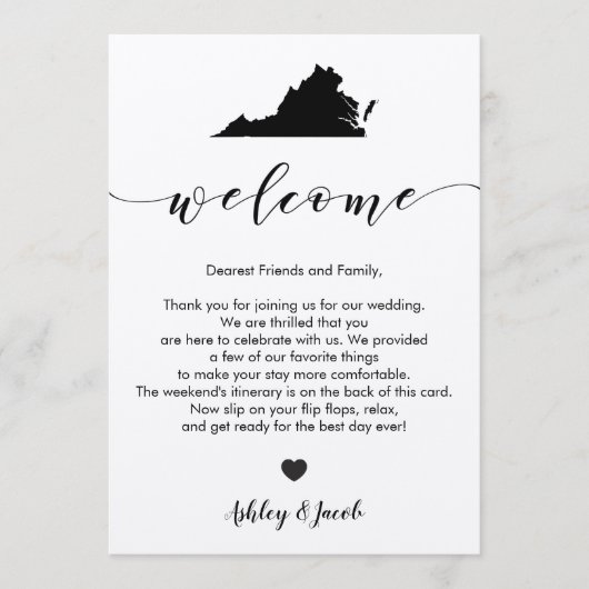 Virginia Wedding Welcome Letter & Itinerary Card Programm (Vorderseite)