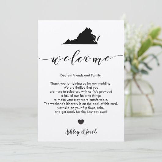 Virginia Wedding Welcome Letter & Itinerary Card Programm (Stehend Vorderseite)