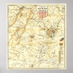 Virginia Zivil War Battle Map 1862 Poster