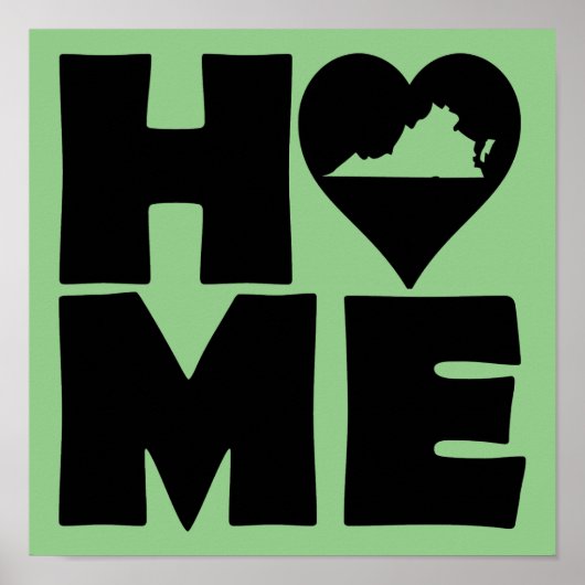 Virginia Zuhause Heart Staat Poster Sign (Vorne)