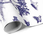 Virginische Wachteln Toile De Jouy Navy und Weiß Geschenkpapier (Rolleneckpunkt)