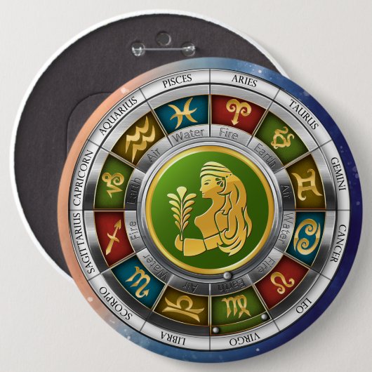 Virgo (August 23.-22. September). Zodiac-Zeichen.  Button (Vorne & Hinten)