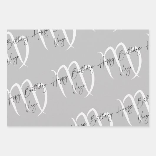 Virgo Birthday Grau/Schwarz Geschenkpapier Set (Vorderseite 3)