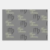 Virgo Birthday Grau/Schwarz Geschenkpapier Set (Vorderseite 2)
