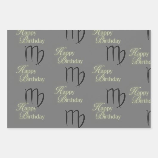 Virgo Birthday Grau/Schwarz Geschenkpapier Set (Vorderseite 2)