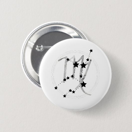Virgo Black & Silber Zodiac Sternbild Astro Button (Vorne & Hinten)