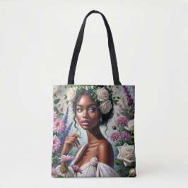 Virgo Black Woman mit Rose und Chrysanthemen Tasche