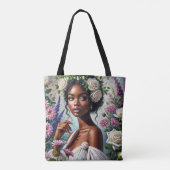 Virgo Black Woman mit Rose und Chrysanthemen Tasche (Rückseite)