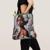 Virgo Black Woman mit Rose und Chrysanthemen Tasche (Von Nahem)