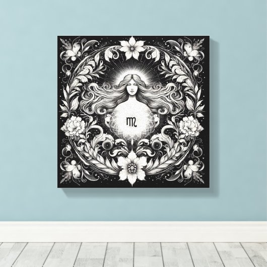 Virgo Botanical Goddess Etching Wall Decor Leinwanddruck (Insitu (Holzboden))