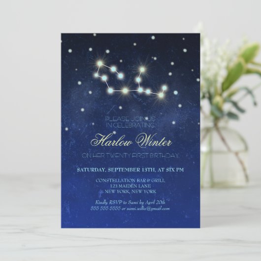 Virgo Constellation Geburtstagsparty Einladung (Stehend Vorderseite)