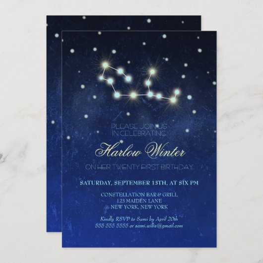 Virgo Constellation Geburtstagsparty Einladung (Vorne/Hinten)
