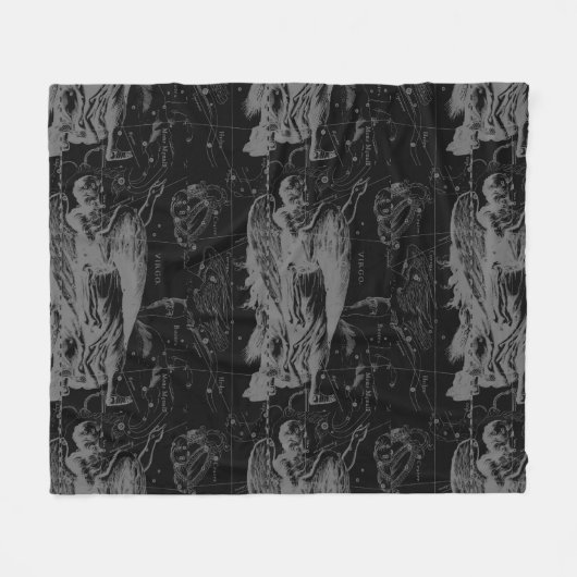 Virgo Constellation Hevelius 1690 auf Schwarz Fleecedecke (Vorderseite (Horizontal))