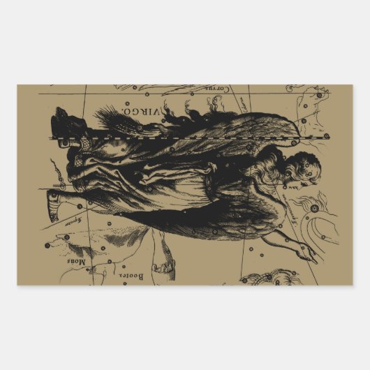 Virgo Constellation Hevelius Etching Style Rechteckiger Aufkleber (Vorderseite)