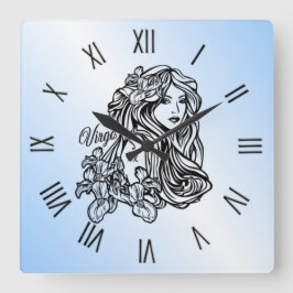 Virgo Die Jungfrau Zodiac Blue römische Zahlen Quadratische Wanduhr