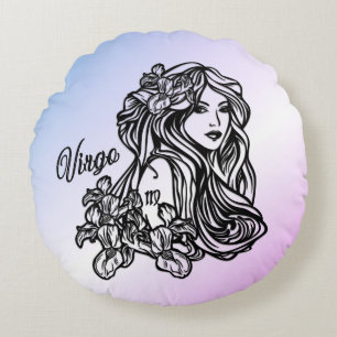 Virgo Die Jungfrau Zodiac Lila Rundes Kissen