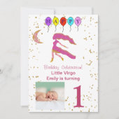 Virgo First Birthday Gold, Balloons und Foto Einladung (Vorderseite)