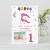 Virgo First Birthday Gold, Balloons und Foto Einladung (Stehend Vorderseite)