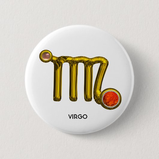 VIRGO / GOLD ORANGE AGATE ZODIAC SIGEL BUTTON (Vorderseite)