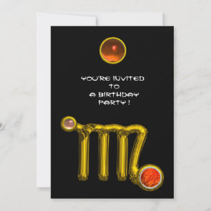 VIRGO/GOLD ZODIAC SIGN JEWEL BLACK BIRTHDAY PARTEI EINLADUNG