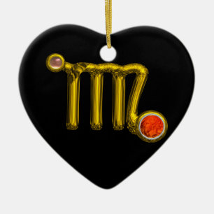 VIRGO/GOLD ZODIAC SIGN JEWEL ORANGE AGATE, schwarz Keramik Ornament