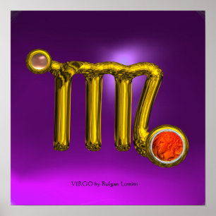 VIRGO/ GOLD ZODIAC SIGN JEWEL Purple Birthday Poster
