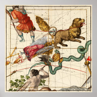 Virgo, Hydra, Krater, Bootes, Leo und Centaurus Poster