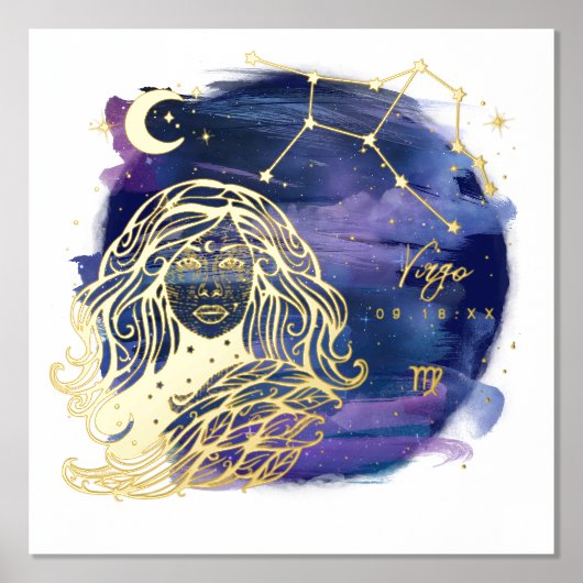 Virgo Lady Sign of the Zodiac Custom Birth Date Foliendrucke (Vorderseite)