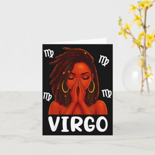Virgo Loc'd Black Woman Pray Christian Zodiac Birt Karte (Gelbe Blume)