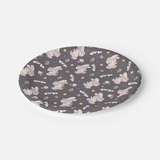 Virgo Loppi Tokki Bunny Zodiac Serie Muster II Pappteller (Schrägansicht)