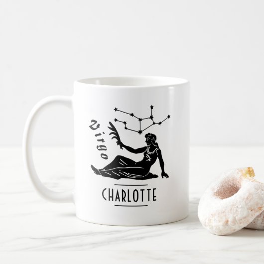 Virgo Maiden Constellation Individuelle Name Gebur Kaffeetasse (Mit Donut)