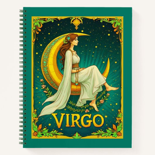 Virgo Maiden Sitting auf Crescent Moon Journal Notizblock (Vorderseite)