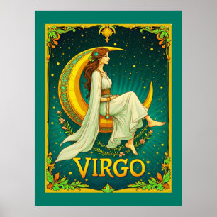 Virgo Maiden Sitzen auf dem Crescent Moon Poster
