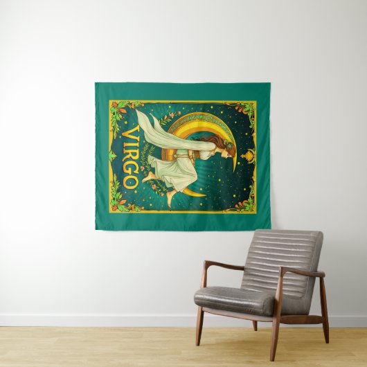 Virgo Maiden Sitzen auf dem Crescent Moon Wandteppich (Beispiel (Horizontal))