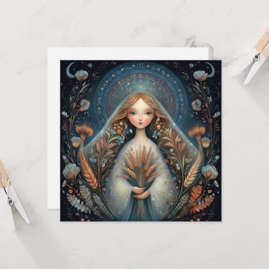 Virgo Maiden Zodiac Astrology Celestial Birthday Karte (Vorderseite/Rückseite Beispiel)