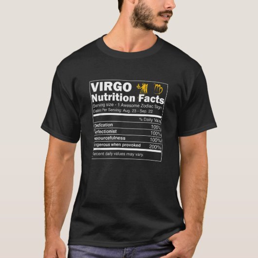 Virgo Nutrition Fakten Zodiac Sign Horoskop T Shir T-Shirt (Vorderseite)