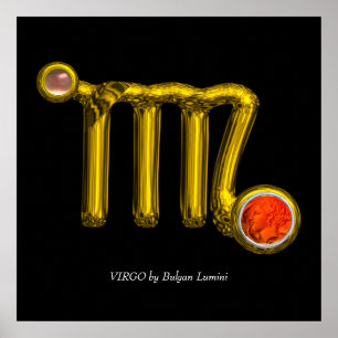 VIRGO /ORANGE AGATE ,GOLD ZODIAC SIGEL,Schwarz Poster