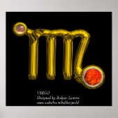 VIRGO /ORANGE AGATE ,GOLD ZODIAC SIGEL,Schwarz Poster (Vorne)