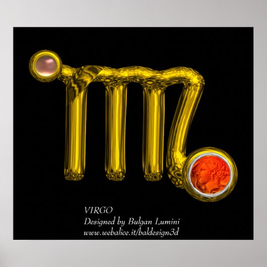 VIRGO /ORANGE AGATE ,GOLD ZODIAC SIGEL,Schwarz Poster (Vorne)