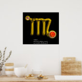 VIRGO /ORANGE AGATE ,GOLD ZODIAC SIGEL,Schwarz Poster (Küche)