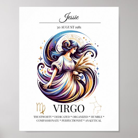 Virgo Personalisiert Elegante Wasserfarben Poster (Vorne)